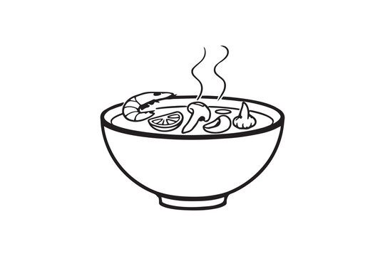 black and white soup bowl with shrimp clip art preview
