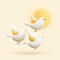Fototapeta premium Three peaceful doves soaring in a bright sky digital illustration tranquil environment