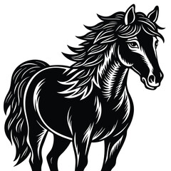 The black horse stallion silhouette vector illustration shows a running equine animal