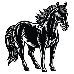 The black horse stallion silhouette vector illustration shows a running equine animal