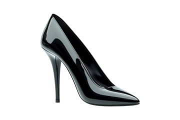 Sleek black high heel stiletto shoe isolated on transparent background
