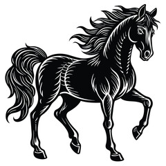 The black horse stallion silhouette vector illustration shows a running equine animal