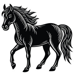 The black horse stallion silhouette vector illustration shows a running equine animal