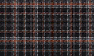 Seamless plaid pattern, black, orange, white, suitable for designing clothes such as skirts, pants, reflecting the unique and modern, vector illustration.
