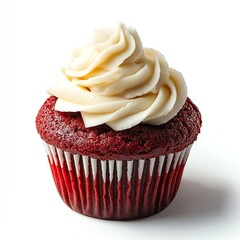 Delicious Red Velvet Cupcake with Cream Cheese Frosting on White Background