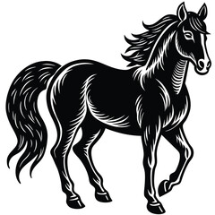 The black horse stallion silhouette vector illustration shows a running equine animal