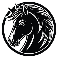 The black horse stallion silhouette vector illustration shows a running equine animal