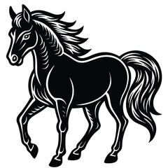 The black horse stallion silhouette vector illustration shows a running equine animal