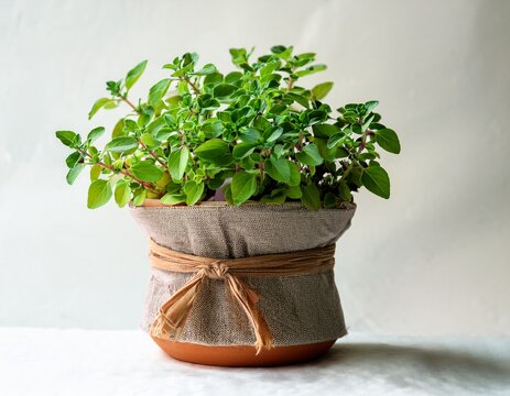 fresh herbs in a pot