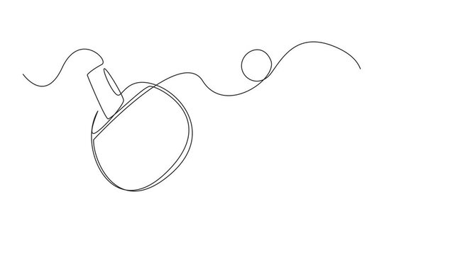 Self drawing animation of continuous line drawing paddle ping pong racket with ball. Playing indoor sport in winter. Stay healthy with a healthy lifestyle. World Table Tennis Day. Full length animated