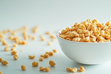 A white bowl filled with tasty breakfast cereal pieces
