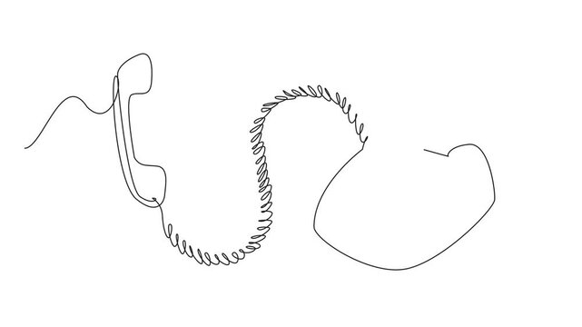 Animation of single continuous line drawing retro telephone with a raised telephone receiver. A visualization depicting how loud it is when it rings. National Telephone Day. Full length motion