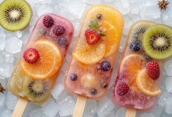 Frozen popsicles made with visible whole fruit slices