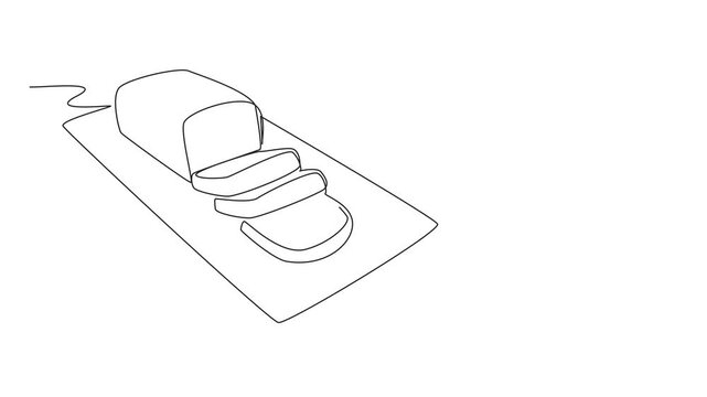 Animated self drawing of continuous line drawing zucchini bread cut into 3 pieces. Served on a square plate. Softness, health. Delicious. National Zucchini Bread Day. Full length single line animation