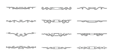 Fototapeta premium Vintage decorative divider elements. Text dividers. Divider ornament. Line border. Lines separators, Borders, Vintage dividers. Hand drawn vector illustration. Editable stroke