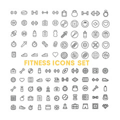 Outline Fitness Icon Set  Stroke Silhouette Vector Illustration.
