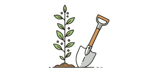 Vector illustration of plant and shovel with linear style suitable for gardening icon
