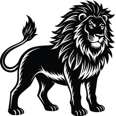 Wild lion head vector illustration, a black and white tribal art drawing