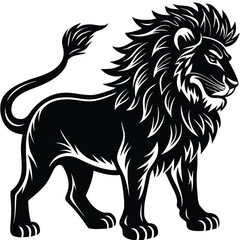 Obraz premium Wild lion head vector illustration, a black and white tribal art drawing