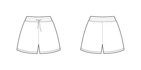 Women's Elastic Waist Shorts with Drawstring -Front and Back View- Vector Illustration