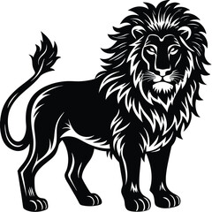 Wild lion head vector illustration, a black and white tribal art drawing