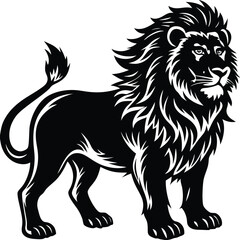 Wild lion head vector illustration, a black and white tribal art drawing