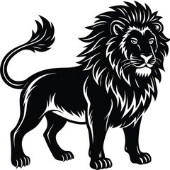 Wild lion head vector illustration, a black and white tribal art drawing