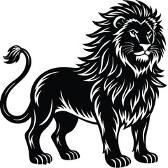 Wild lion head vector illustration, a black and white tribal art drawing