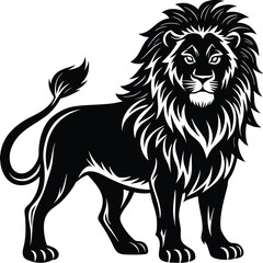 Wild lion head vector illustration, a black and white tribal art drawing