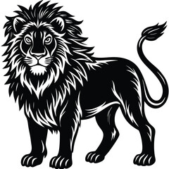 Wild lion head vector illustration, a black and white tribal art drawing