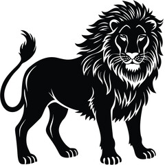 Wild lion head vector illustration, a black and white tribal art drawing
