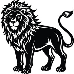 Wild lion head vector illustration, a black and white tribal art drawing