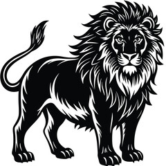 Wild lion head vector illustration, a black and white tribal art drawing