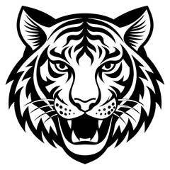 Fototapeta premium Vivid tiger logo showcases striking features and intense expression, ideal for branding projects or sports teams, emphasizing strength and power in a timeless design