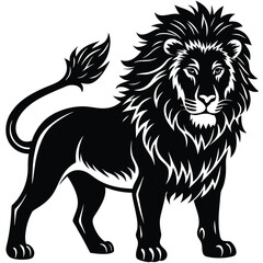 Wild lion head vector illustration, a black and white tribal art drawing