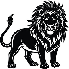 Wild lion head vector illustration, a black and white tribal art drawing