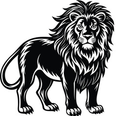 Obraz premium Wild lion head vector illustration, a black and white tribal art drawing