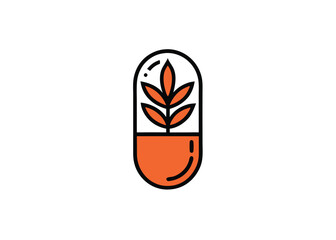 Herbal capsule pill leaf medicine drug. Herbal capsule medicine hipster vintage logo vector icon illustration