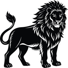 Wild lion head vector illustration, a black and white tribal art drawing