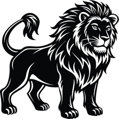 Wild lion head vector illustration, a black and white tribal art drawing