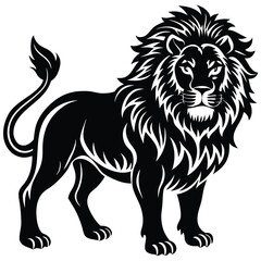 Wild lion head vector illustration, a black and white tribal art drawing