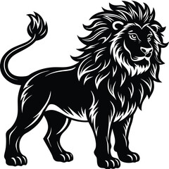 Wild lion head vector illustration, a black and white tribal art drawing