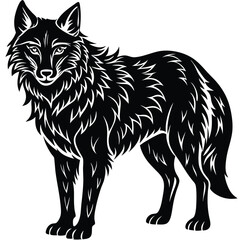 Wild wolf head vector illustration, a black and white canine animal drawing