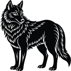 Obraz premium Wild wolf head vector illustration, a black and white canine animal drawing