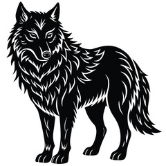 Wild wolf head vector illustration, a black and white canine animal drawing