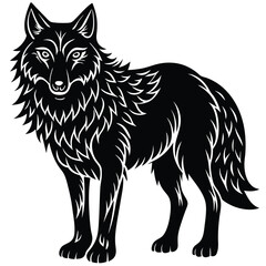 Wild wolf head vector illustration, a black and white canine animal drawing