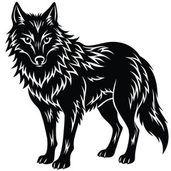 Wild wolf head vector illustration, a black and white canine animal drawing