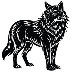 Wild wolf head vector illustration, a black and white canine animal drawing