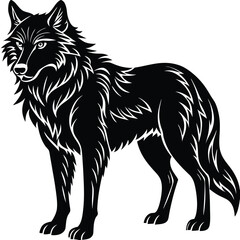 Wild wolf head vector illustration, a black and white canine animal drawing