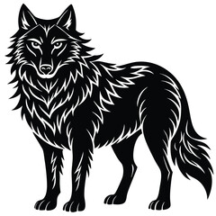 Wild wolf head vector illustration, a black and white canine animal drawing